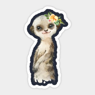 Adorable Meerkat with Flowers Sticker